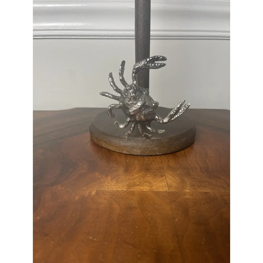 MD Crab Paper Towel Holder - Wooden With Metal Crab Ocean Beach Decor